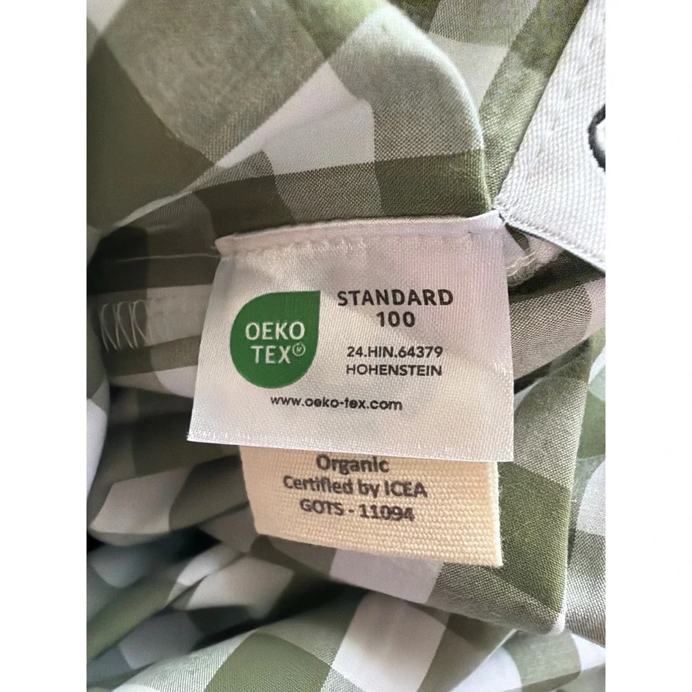 Quince Organic Cotton Gingham Duvet Cover Set Size Full Queen Olive Green NEW